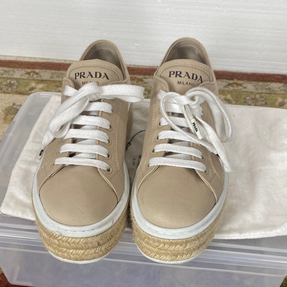 PRADA Natural Gabardine Espadrille Wedge Sneakers 38 - Picture 2 of 10